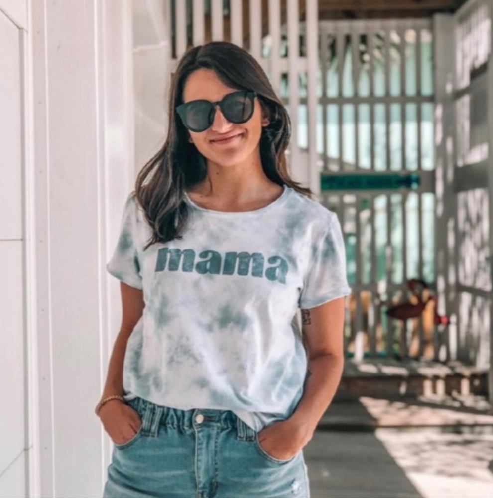 Isabel Maternity by Ingrid & Isabel Tie-Dye 'mama' Tee in Light Blue and White